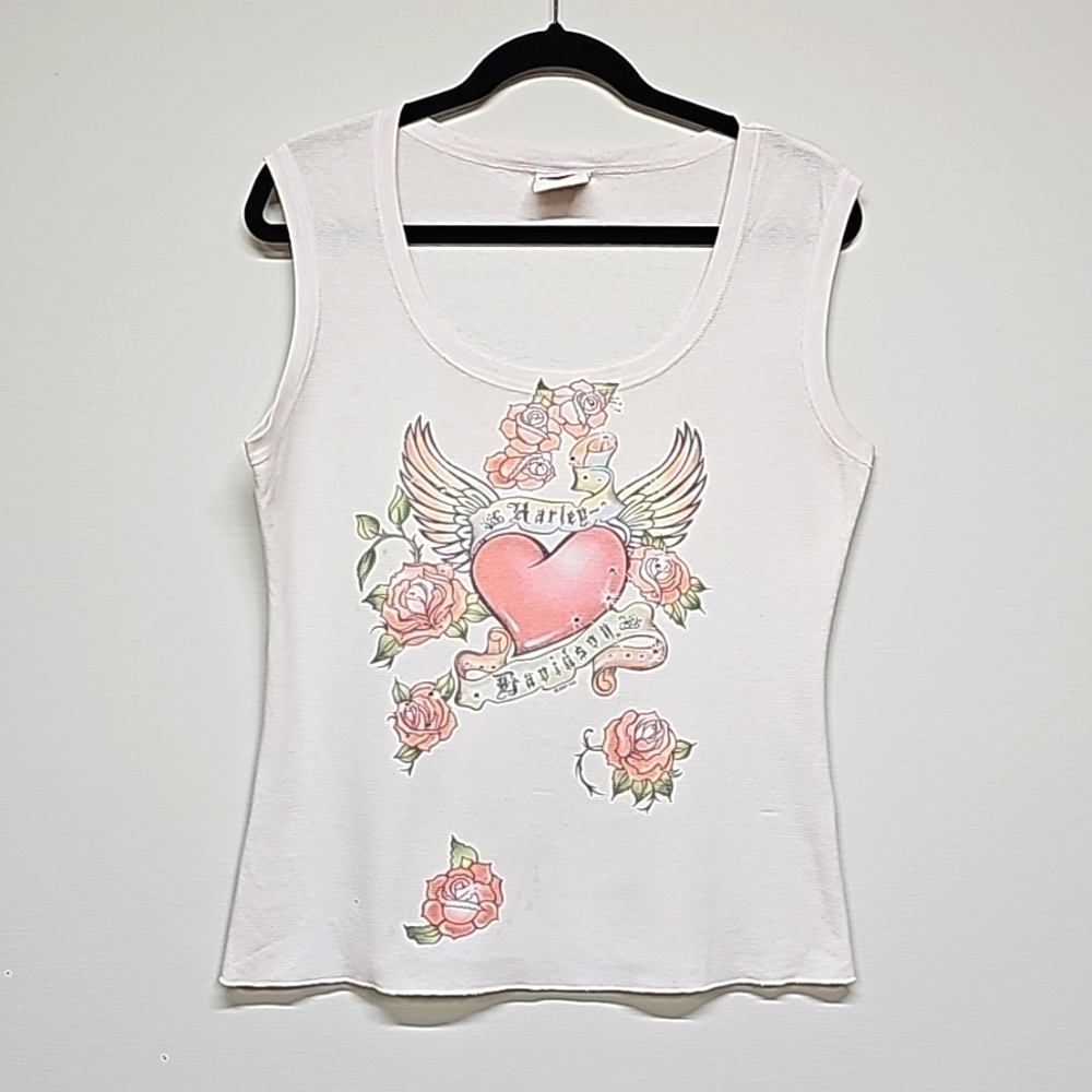 Harley Davidson SL‎ tee, rose heart tattoo art, rhinestones, Pelham AL, sz L